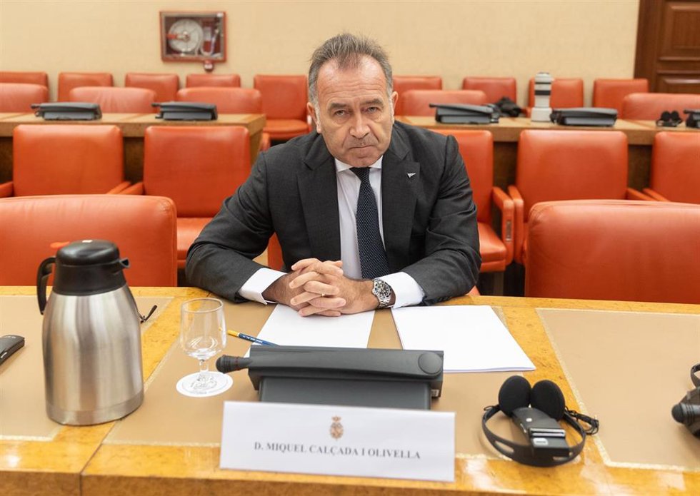 El periodista y empresario propuesto por Junts, Miquel Calada Olivella, durante la comisión consultiva de nombramientos para la elección de los miembros del Consejo de Administración y del Presidente de la Corporación RTVE, a 5 de noviembre de 2024, en