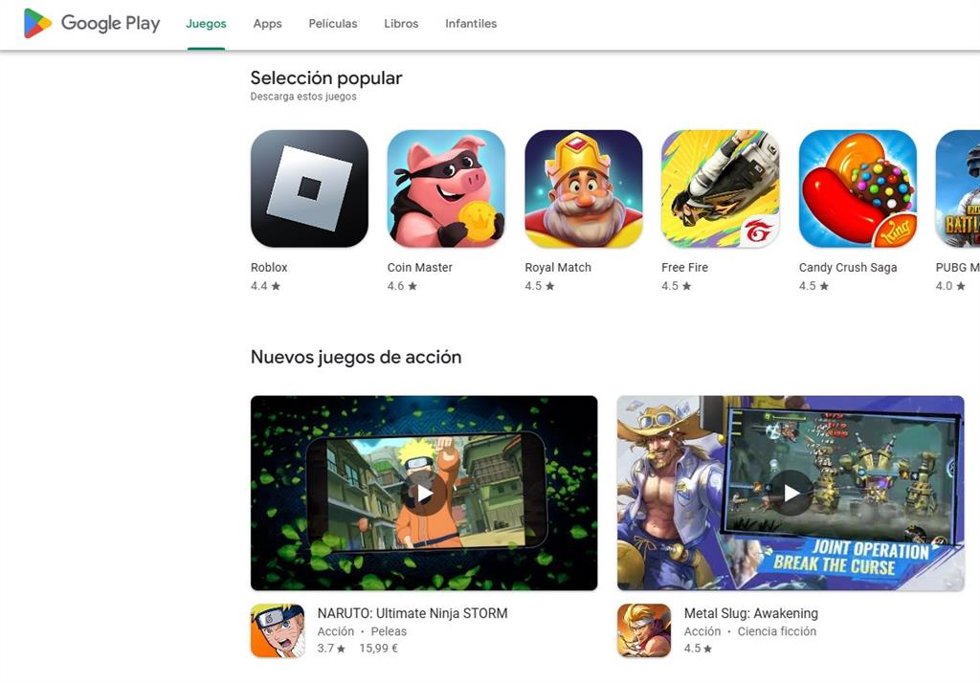 Captura de Google Play Juegos en la web