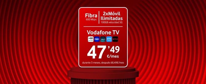 Imagen promocional de la nueva tarifa de fibra, televisión y móvil de Vodafone España