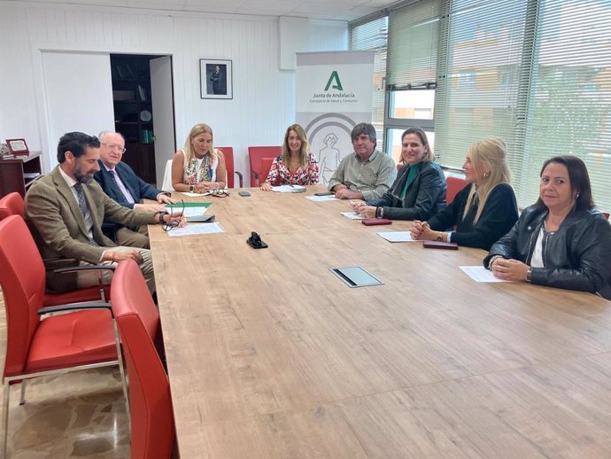 La delegada territorial de Salud y Consumo en la provincia de Cádiz, Eva Pajares, en una reunión con representantes del Colegio Oficial de Graduados Sociales de Cádiz y Ceuta.