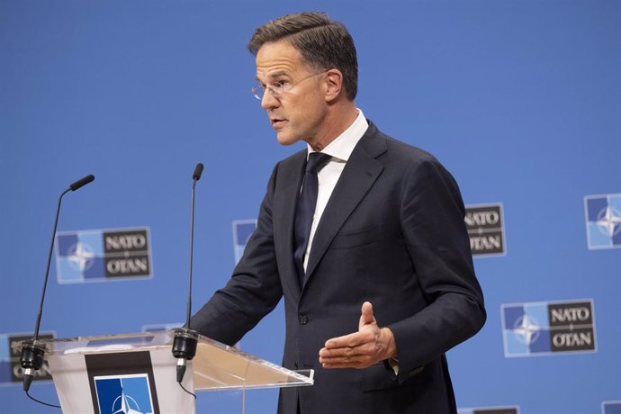 El secretario general de la OTAN, Mark Rutte, durante una rueda de prensa en Bruselas (archivo)