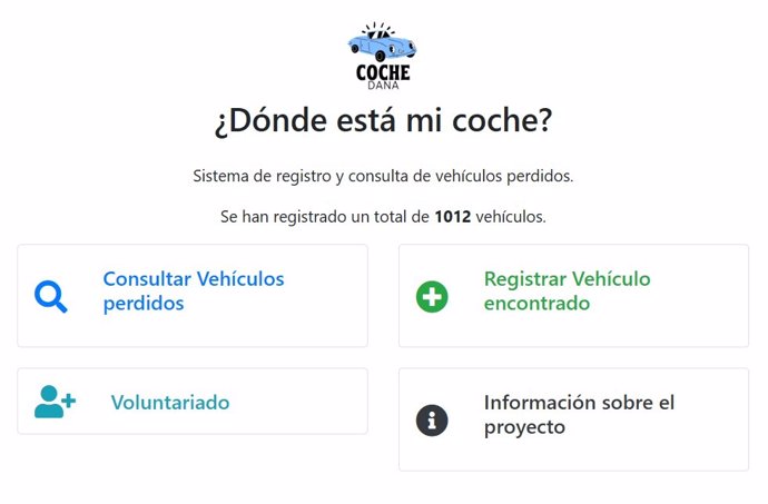 Página principal de la web para localizar vehículos afectados por la DANA.