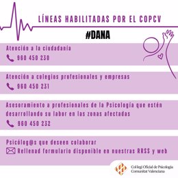 El Col.legi de Psicologia de la Comunitat Valenciana habilita varios teléfonos de apoyo y orientación para afectados por la DANA