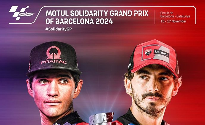 Póster promocional del GP Solidario de Barcelona 2024 de MotoGP, que verá la lucha final por el título entre Jorge Martín y Francesco Bagnaia y que se disputará en el Circuit de Barcelona-Catalunya