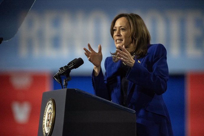 31 October 2024, US, Reno: US Democratic presidential candidate and Vice President Kamala Harris, speaks during a campaign stop at the Reno Events Center. Photo: Paul Kitagaki Jr./ZUMA Press Wire/dpa