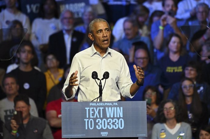 October 28, 2024, Philadelphia, Pennsylvania, United States: Former President BARACK OBAMA speaking at the GOTV campaign for Kamala Harris and Tim Walz in Philadelphia PA