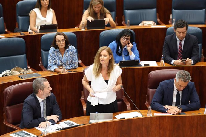 Archivo - La consejera de Familia, Juventud y Asuntos Sociales, Ana Dávila, interviene durante un pleno en la Asamblea de Madrid, a 19 de septiembre de 2024, en Madrid (España). 