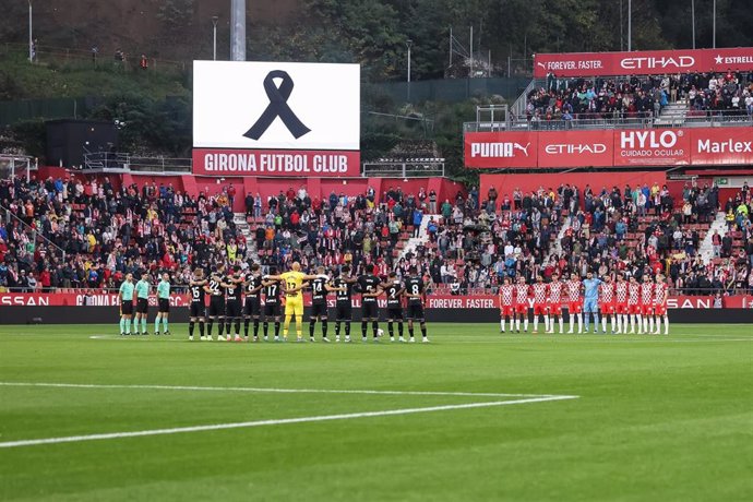 Minute's silence for the victims of the DANA in Valencia during the Spanish league, La Liga EA Sports, football match played between Girona FC and CD Leganes at Estadio de Montilivi on November 02, 2024 in Girona, Spain.