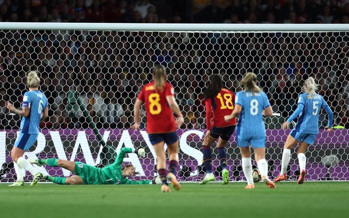 Archivo - Imagen del gol de España en la final del Mundial de 2023 ante Inglaterra