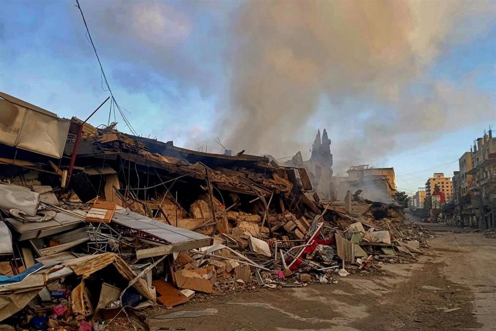 October 13, 2024, Nabatieh, Nabatieh, Lebanon: Rubble and damage from Israeli overnight air strikes that destroyed a whole market in the southern Lebanese city of Nabatieh. Eight people were wounded in the attacks that targeted the city's old market, lo