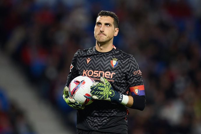 Sergio Herrera of CA Osasuna looks on during the LaLiga EA Sports match between Real Sociedad and CA Osasuna at Reale Arena on October 27, 2024, in San Sebastian, Spain.