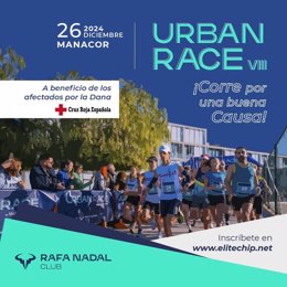 Cartel de la carrera solidaria Rafa Nadal Urban Race 2024 en Manacor.