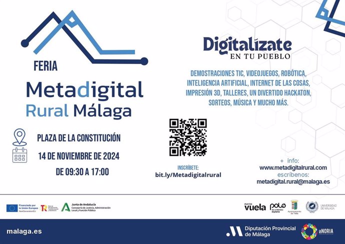 La Diputación Provincial de Málaga pone en marcha el proyecto 'MetaDigital Rural-Málaga', que arranca el próximo 14 de noviembre con una feria tecnológica itinerante en Teba.