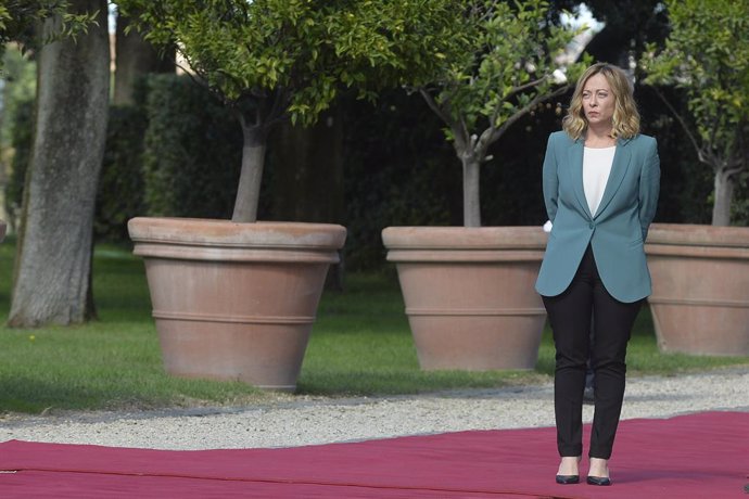 21 October 2024, Italy, Rome: Italy's Prime Minister Giorgia Meloni waits for the arrival of the Qatari Emir Sheikh Tamim bin Hamad Al Thani at Villa Pamphilj. Photo: Stefano Carofei/IPA via ZUMA Press/dpa