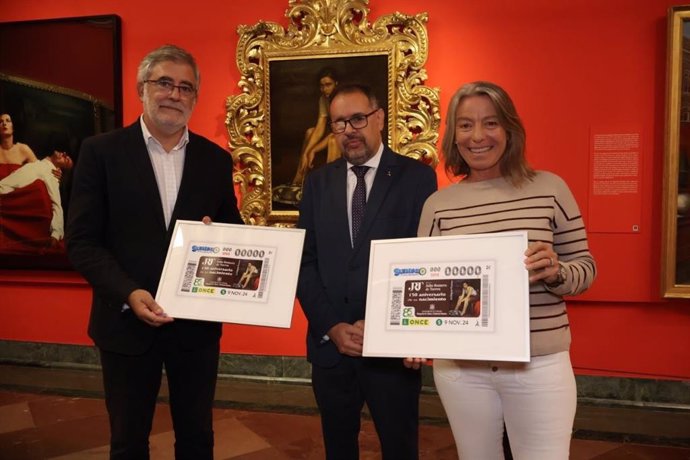 Presentación del cupón de la ONCE del sábado 9 de noviembre dedicado al 150 aniversario del nacimiento del pintor cordobés Julio Romero de Torres.