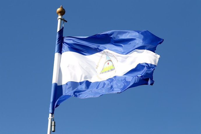 Archivo - June 9, 2024, Saint Petersburg, Russia: The flag of the Republic of Nicaragua seen in the gallery of flags of the participating countries in the framework of St. Petersburg International Economic Forum 2024