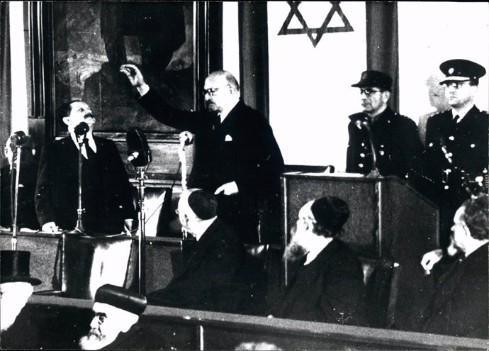 Feb. 20, 1949 - Israel President, Chaim Weizmann at a conference