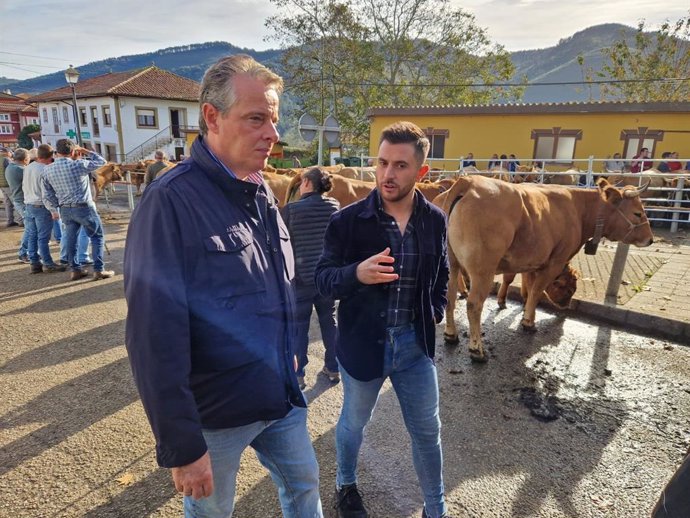 El consejero Marcelino Marcos en la feria ganadera de San Martín de Luiña.