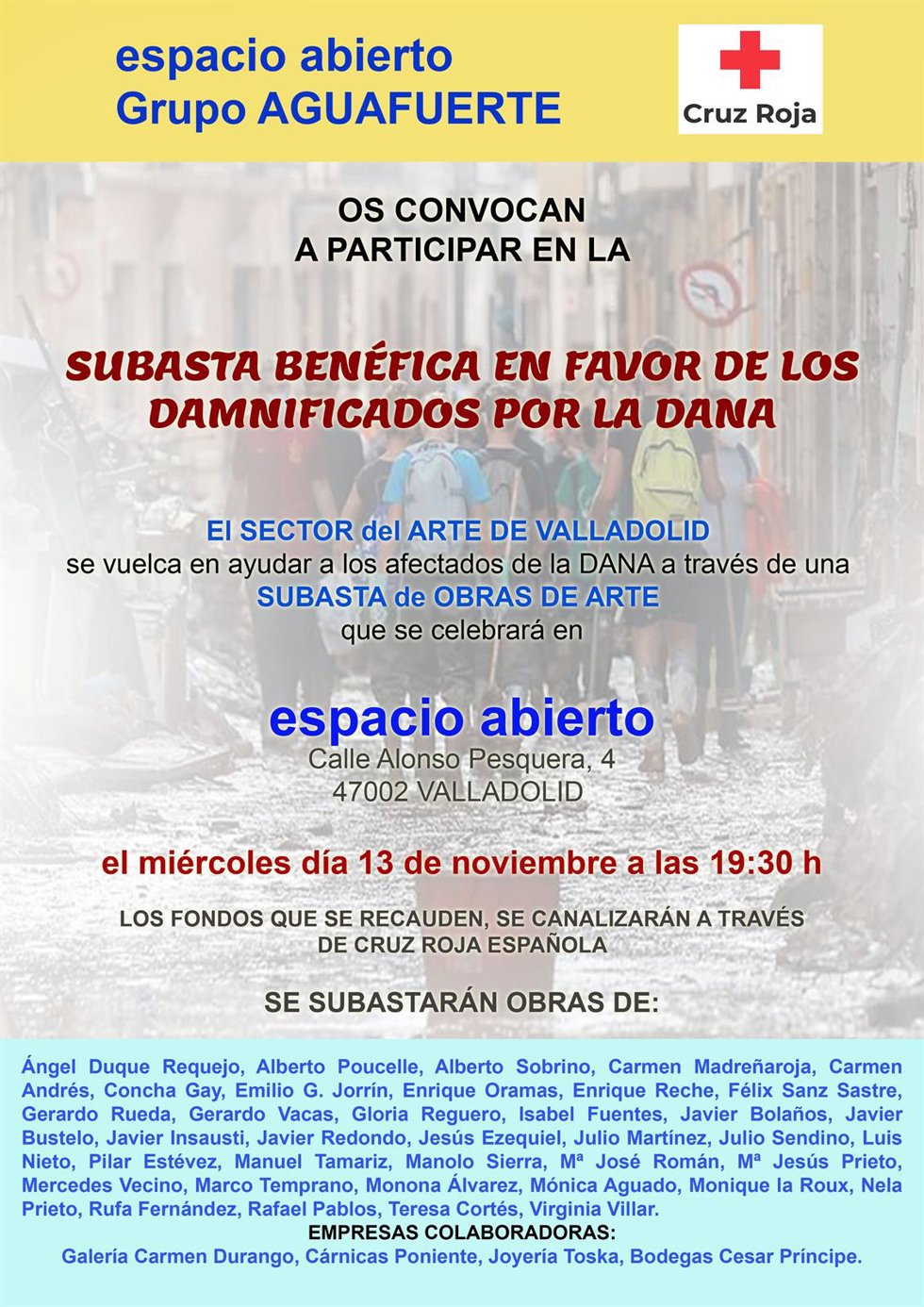 Cartel de la subasta de arte a favor de afectados por la DANA.