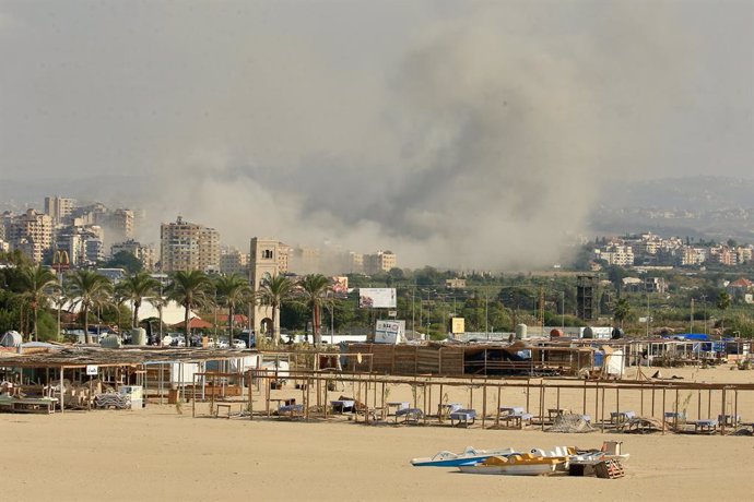 TYRE, Nov. 1, 2024  -- The photo shows the smoke caused by Israeli airstrikes in Tyre, Lebanon, on Oct. 31, 2024. Israeli airstrikes on eastern and southern Lebanon killed 24 people and injured 19 others on Thursday, according to official and military sou