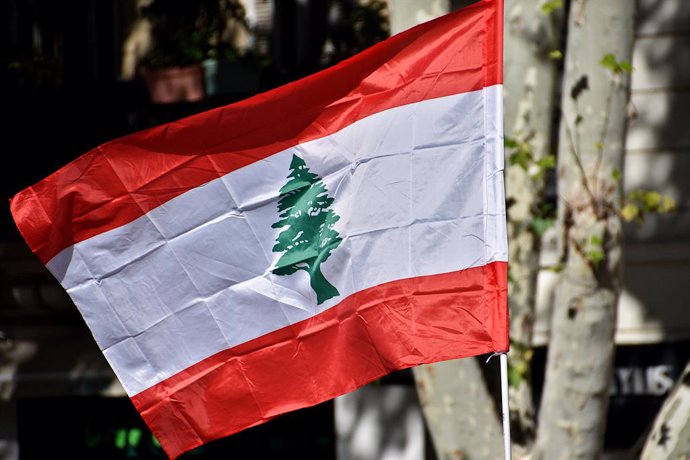 Archivo - September 29, 2024, Marseille, France: A protester holds a Lebanese flag during the demonstration. Hundreds of people demonstrated in Marseille to demand a ceasefire in Gaza and peace in Lebanon. As it does for Gaza, the Israeli army is increasi