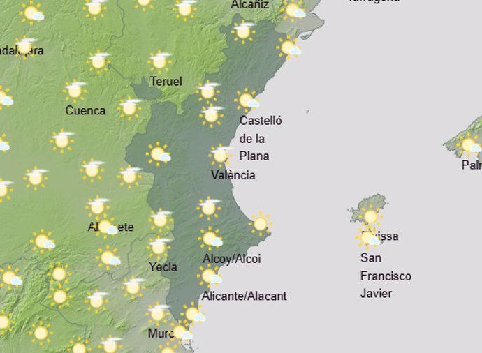 Predicción del tiempo para este domingo 10 de noviembre en la Comunitat Valenciana