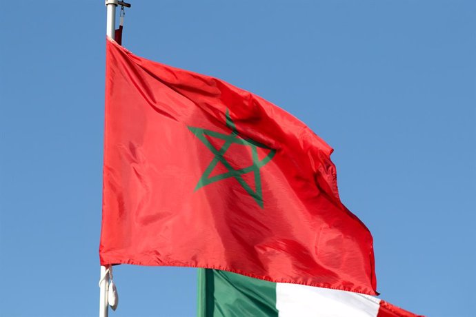 Archivo - June 9, 2024, Saint Petersburg, Russia: The flag of the Kingdom of Morocco seen in the gallery of flags of the participating countries in the framework of St. Petersburg International Economic Forum 2024