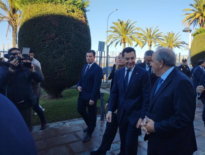 El presidente de la Junta de Andalucía, Juanma Moreno, este lunes en Huelva.