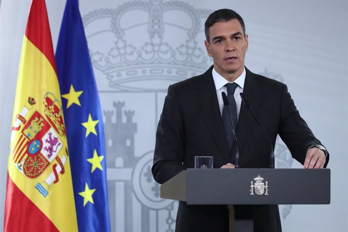 El presidente del Gobierno, Pedro Sánchez, durante su comparecencia ante los medios de comunicación, en el Palacio de la Moncloa, a 2 de noviembre de 2024, en Madrid (España). 