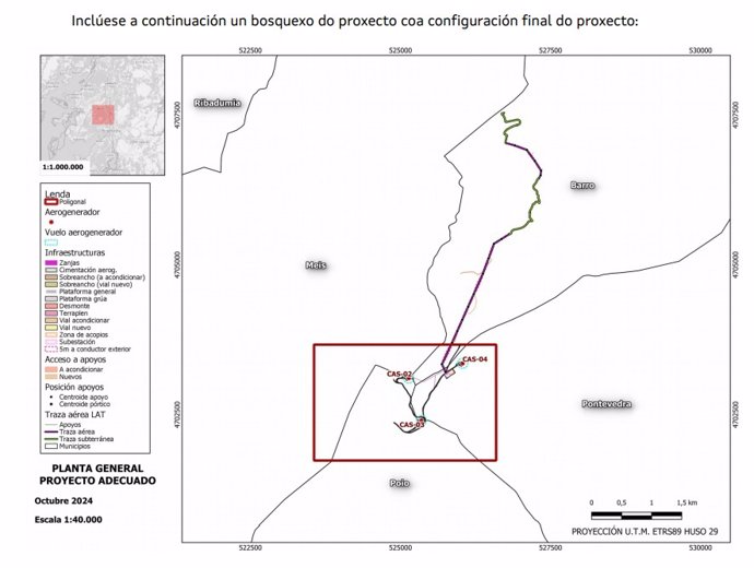 Mapa de emplazamiento del parque eólico Castrove