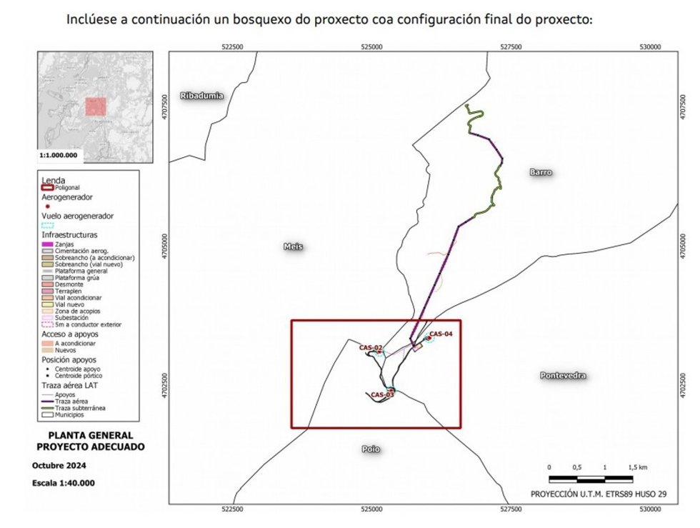 Mapa de emplazamiento del parque eólico Castrove