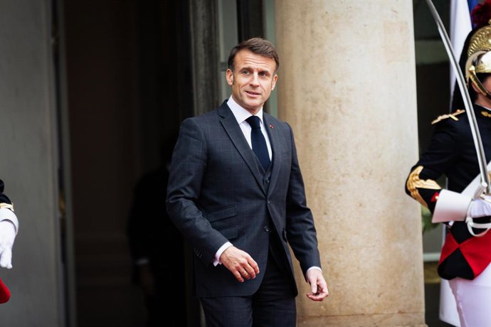 November 5, 2024, Paris, France: The French President Emmanuel Macron seen at the entrance of the Elysee Palace, prior to the meeting with Kassym-Jomart Tokayev (not in picture), the President of Kazakhstan. French President Emmanuel Macron received his K