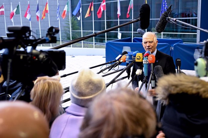 HANDOUT - 14 October 2024, Luxembourg: European Union top diplomat Josep Borrell speaks to the media upon his arrival to a meeting of EU foreign ministers. Photo: SIERAKOWSKI FREDERIC/European Commission/dpa - ATTENTION: editorial use only and only if the