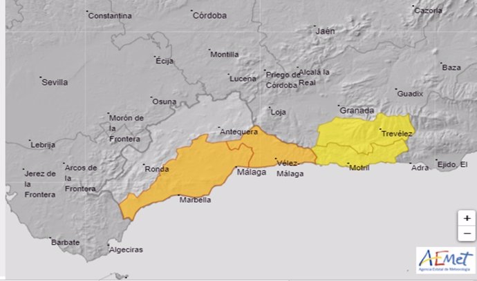 El aviso naranja de riesgo importante por lluvias en la provincia de Málaga va a estar activo durante la jornada del miércoles.