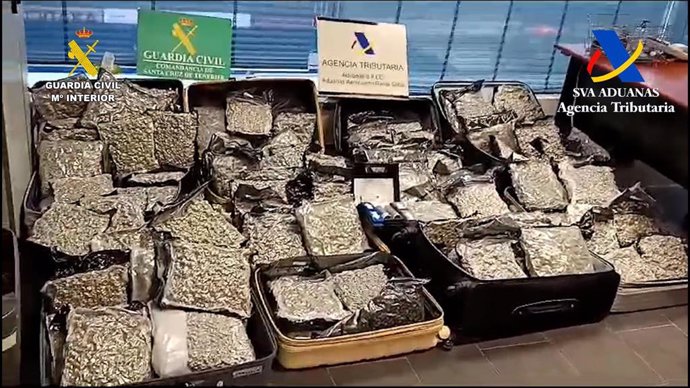 Cuatro detenidos en el Aeropuerto Tenerife Sur al ser sorprendidos con más de cien kilos de marihuana en sus maletas