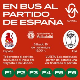 Información de Auvasa sobre los servicios especiales para el partido amistoso de rugby España-Fiyi.