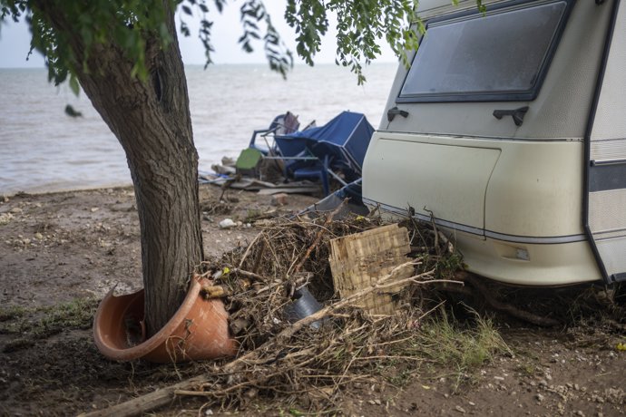 Instalaciones del Camping Els Alfacs afectadas por las lluvias, a 3 de septiembre de 2023, en Alcanar, Tarragona