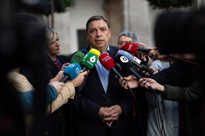 El ministro de Agricultura, Pesca y Alimentación, Luis Planas, ofrece declaraciones a los medios tras su reunión con el conseller de Agricultura, Agua, Ganadería y Pesca, durante su visita a Valencia para analizar los efectos de la DANA 