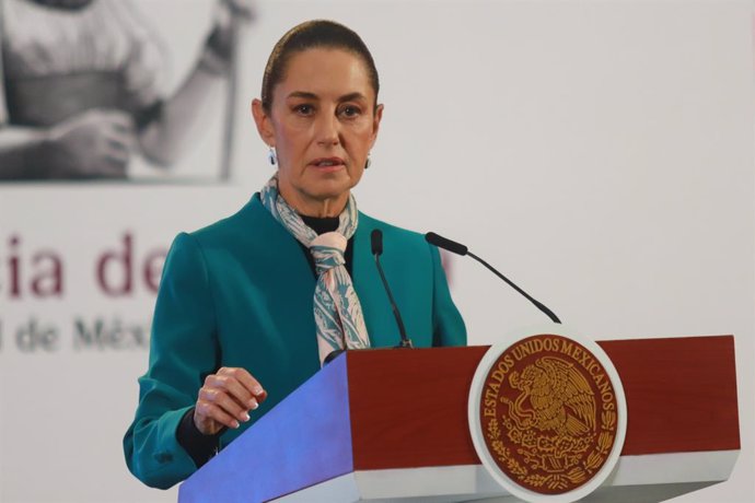 Claudia Sheinbaum Pardo, President of Mexico, speaks during a briefing conference about the victory of Donald Trump  as the 47th President of United States. Donald Trump has so far obtained 292 electoral votes against 224 for Kamala Harris, thus winning t