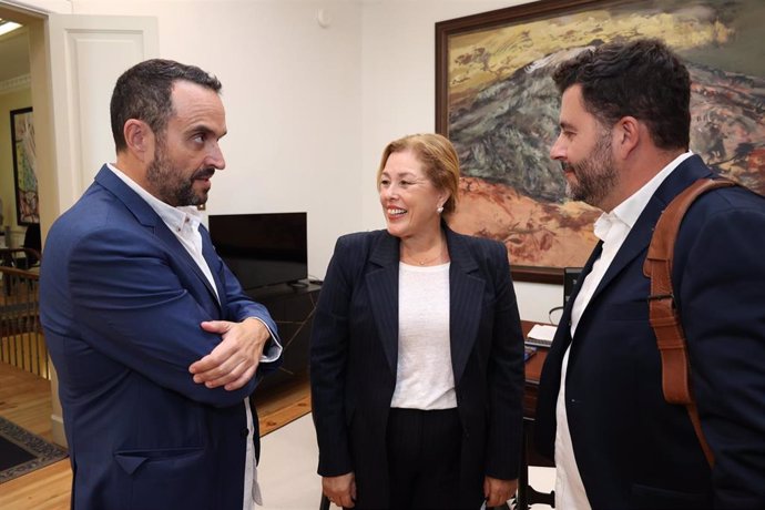 La presidenta del Parlamento de Canarias, Astrid Pérez, con representantes de 'La Plataforma de la tele'