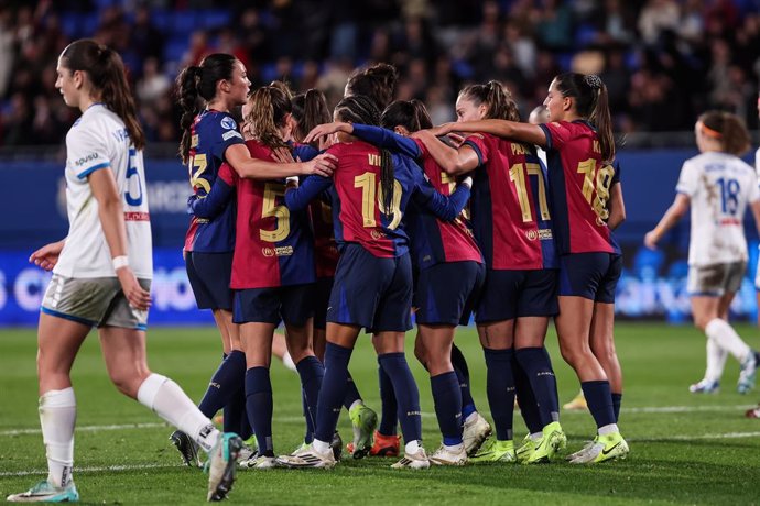 Aitana Bonmati of FC Barcelona Femenino celebrates a goal with her teammates during the UEFA Women's Champions League 2024/25 Group Stage MD3, football match played between FC Barcelona and SKN St. Polten at Johan Cruyff Stadium on November 12, 2024 in Sa