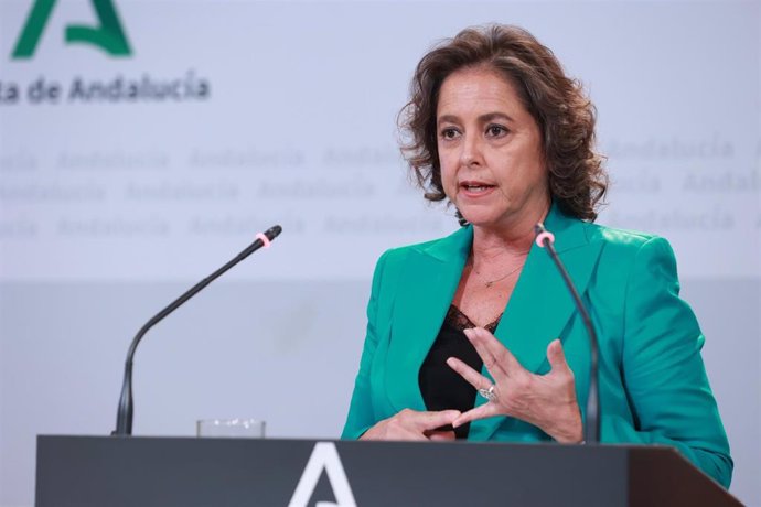 La consejera de Sostenibilidad y Medio Ambiente, Catalina García, este martes en la rueda de prensa posterior a la reunión del Consejo de Gobierno de la Junta de Andalucía.