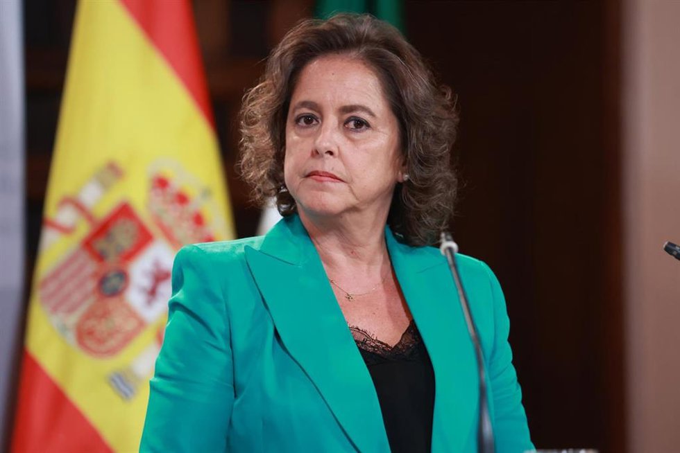 La consejera de Sostenibilidad y Medio Ambiente, Catalina García, interviene en la rueda de prensa. A 12 de noviembre de 2024, en Sevilla (Andalucía, España). El Consejo de Gobierno de la Junta de Andalucía se ha reunido en el Palacio de San Telmo para 