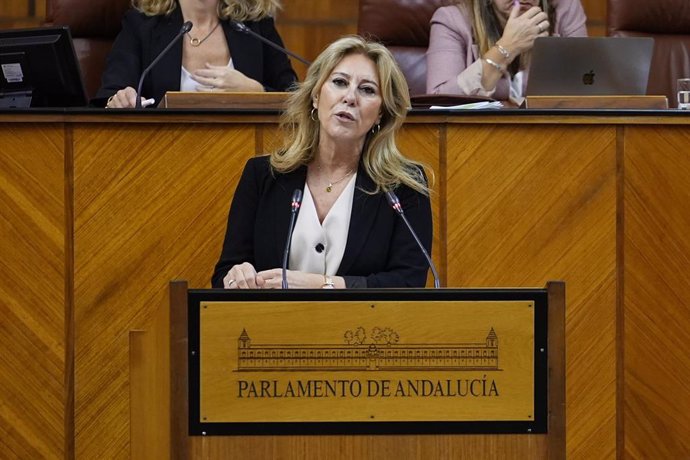 La consejera de Economía y portavoz del Gobierno andaluz, Carolina España, en una imagen de archivo en el Pleno del Parlamento. 