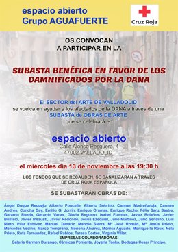 Cartel de la subasta de arte a favor de afectados por la DANA.