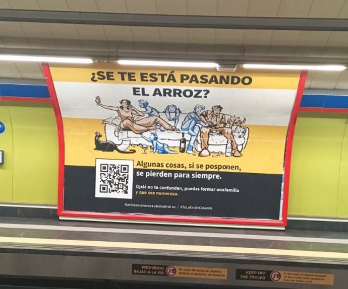 Cartel de la campaña de la Asociación de Familias Numerosas de Madrid para el fomento de la natalidad.