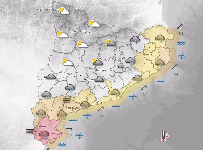 Captura de pantalla del mapa del Meteocat con la previsión de este miércoles 13 de noviembre de 2024 por la tarde