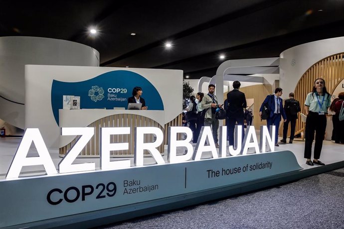 11 November 2024, Azerbaijan, Baku: Participants visit Azerbaijan Pavilion during the first day of the UN Climate Change Conference (COP29) at Baku Olympic Stadium. Photo: Dominika Zarzycka/SOPA Images via ZUMA Press Wire/dpa