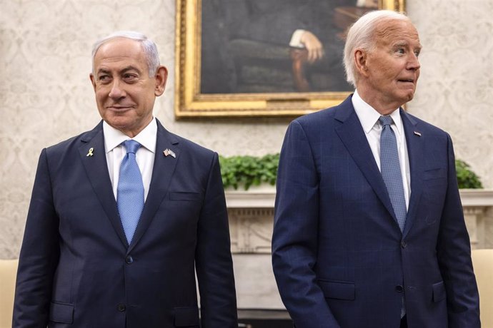 Archivo - El presidente de Estados Unidos, Joe Biden, recibe en la Casa Blanca al primer ministro de Israel, Benjamin Netanyahu, el 25 de julio