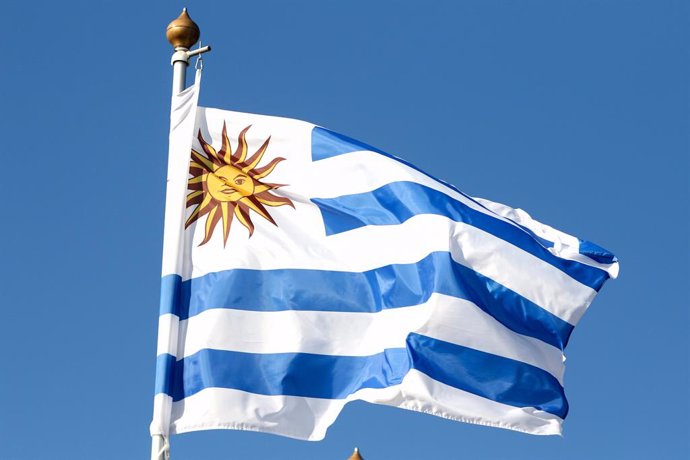 Archivo - June 9, 2024, Saint Petersburg, Russia: The flag of the Eastern Republic of Uruguay seen in the gallery of flags of the participating countries in the framework of St. Petersburg International Economic Forum 2024